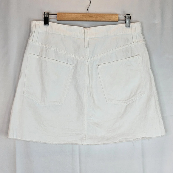 Madewell White Rigid Denim Button Front A Line Raw Hem Mini Skirt Sz 33 - Picture 2 of 6